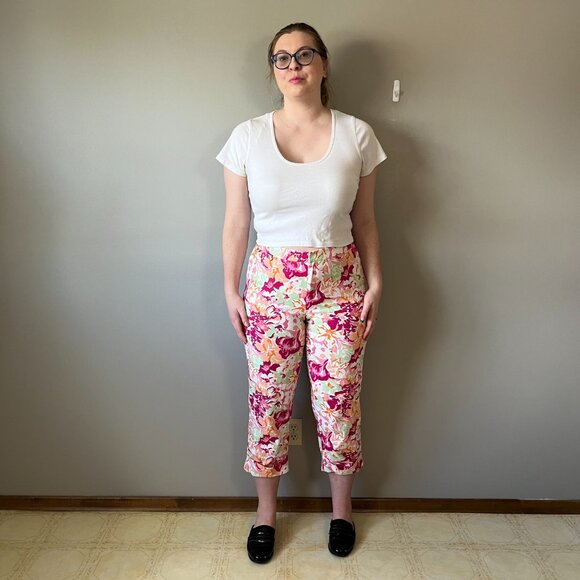Liz Claiborne studio floral linen capri pants - Picture 3 of 11